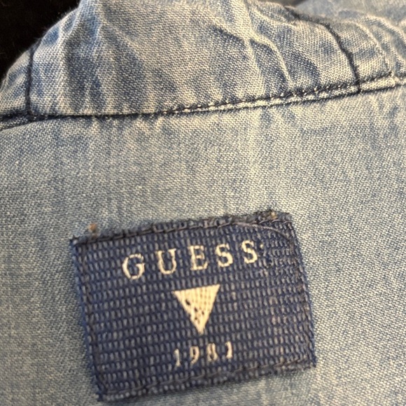 Guess Blue Denim Hooded Shirt Sz S - Picture 5 of 13